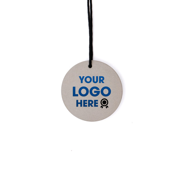 Betonmedaille mit minimalistischem Design, UV-Druck und eleganter schwarzer Kordel